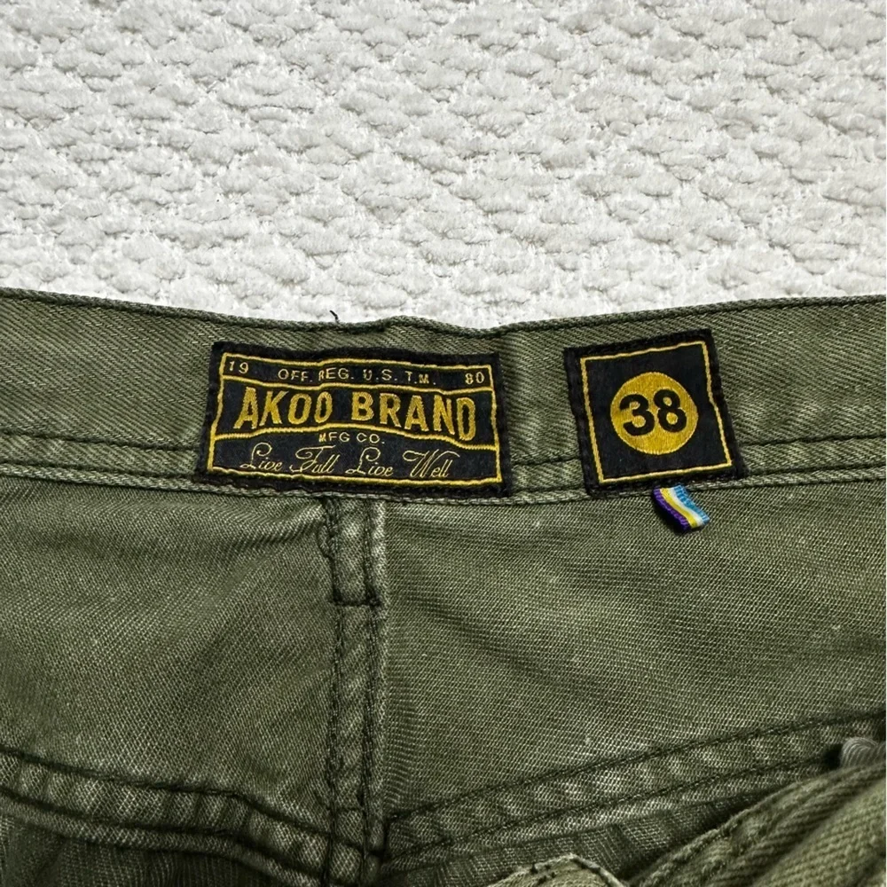 Akoo Jeans No Rivals Moto Green Acid Wash Distressed Men’s Size 38